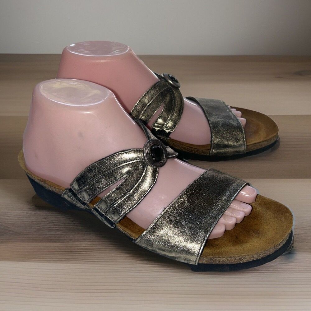 Womens NAOT Gold Metallic Distressed Wedge Sandal EU 41 US 10/10.5